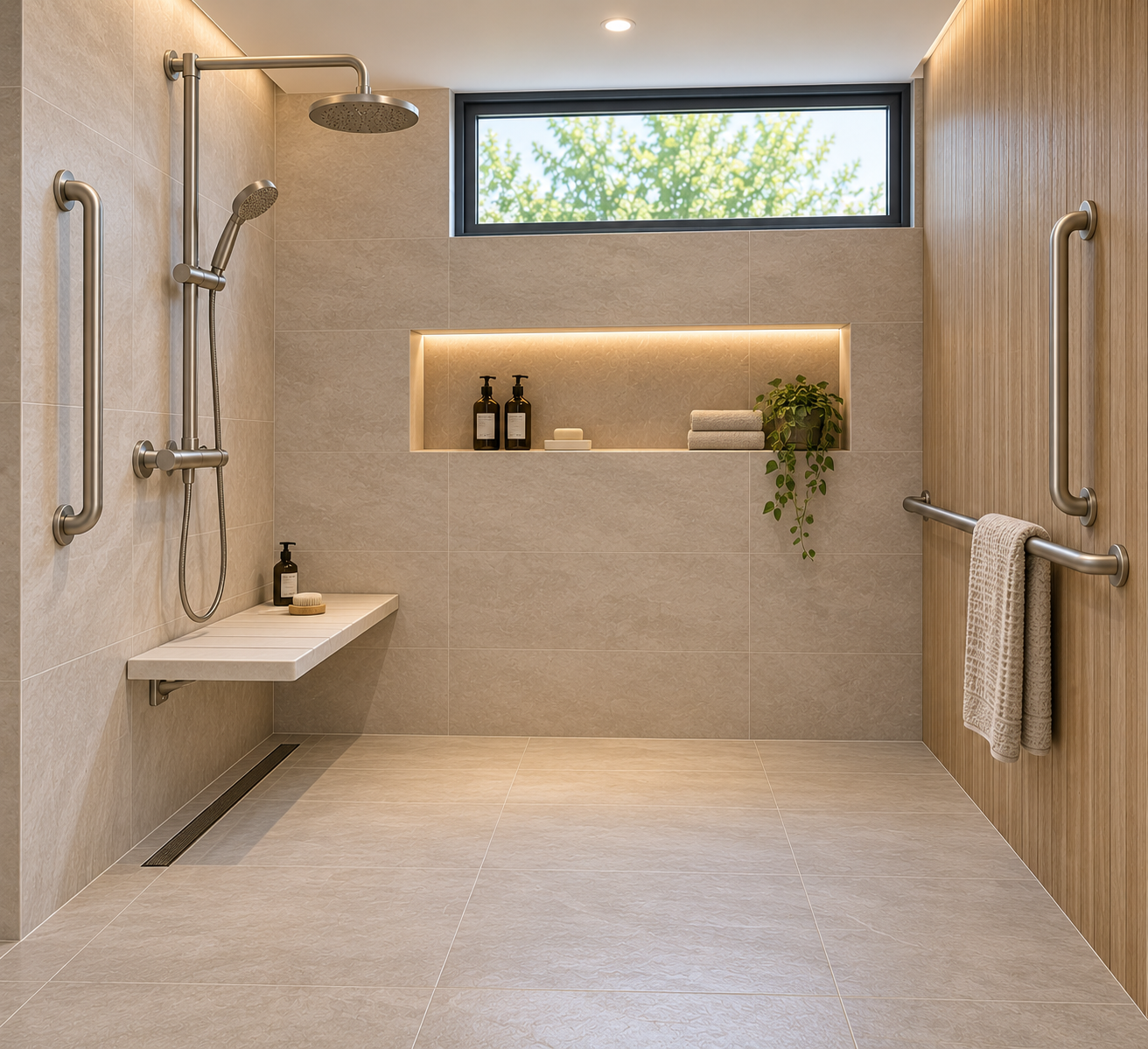 Step-free accessible walk-in shower